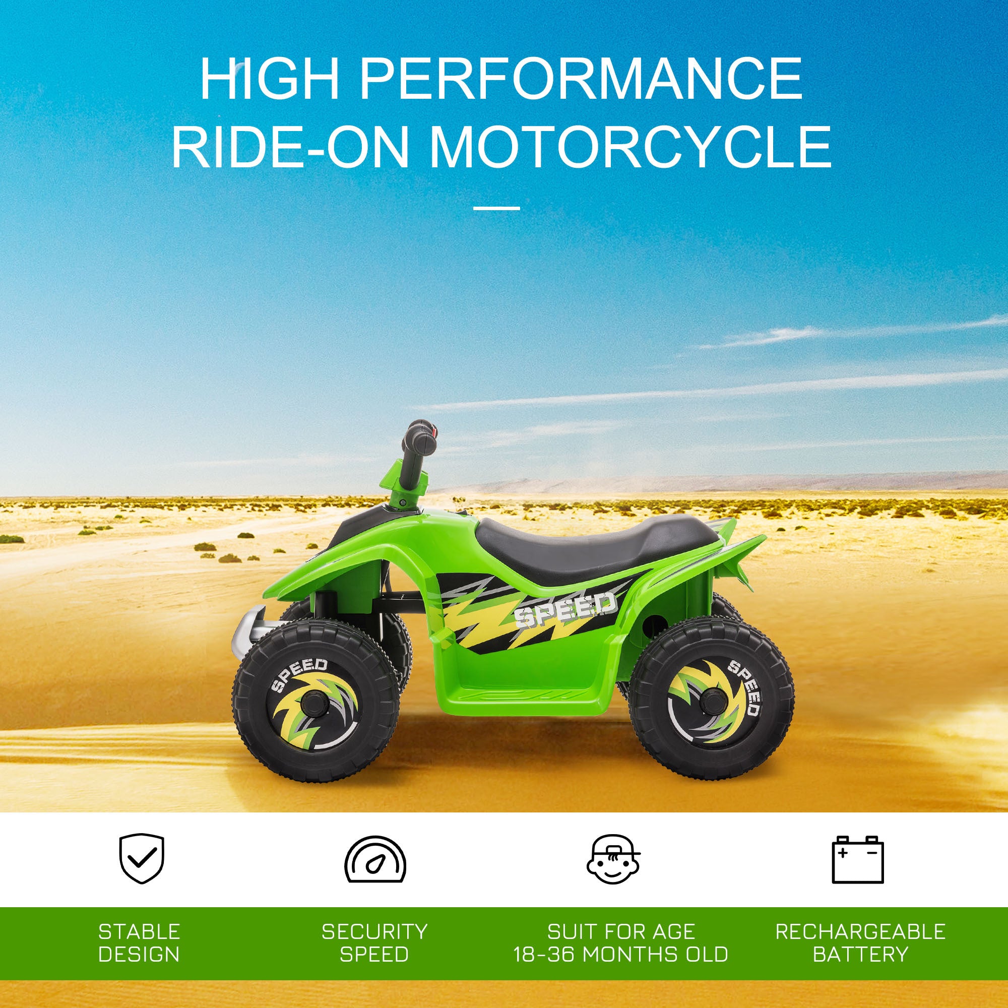 6V Kids ATV 4 Wheeler Ride on Car, Electric Motorized green-steel