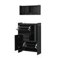 Multi Functional Shoe Cabinet With Wall Cabinet, Space Saving Design Foyer Cabinet With 2 Flip Drawers, Versatile Side Cabinet For Hallway, Black Black Primary Living Space Particle Board