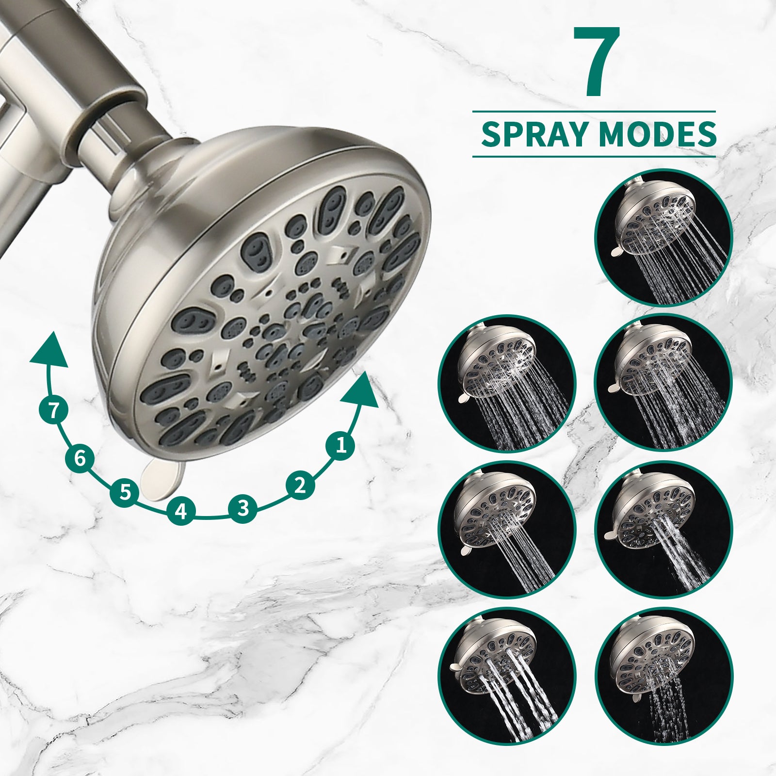 Drill Free Stainless Steel Slide Bar Combo Rain Showerhead 7 Setting Hand, Dual Shower Head Spa System With Tup Spout Rough In Valve Included Brushed Nickel Abs
