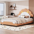 Full Size Upholstered Leather Platform Bed With Lion Shaped Headboard, Brown Brown Upholstered