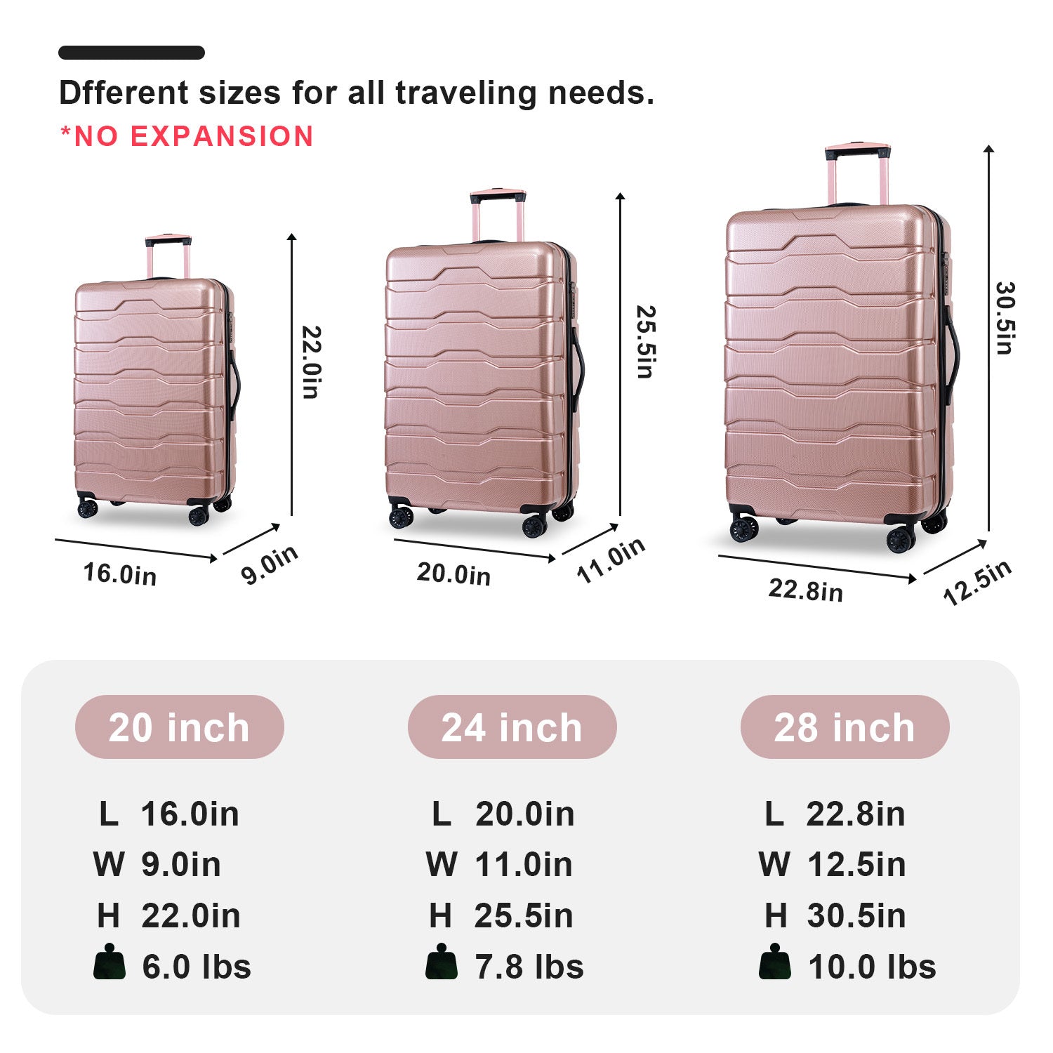 Luggage Sets ABS PC Hardshell 3pcs Clearance Luggage rose gold-abs+pc