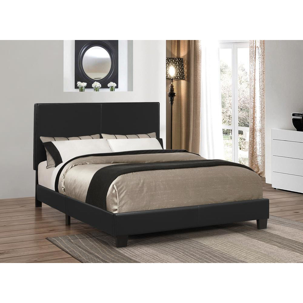 Black Upholstered Queen Platform Bed Box Spring Not Required Queen Black Wood Bedroom Transitional Rubberwood Faux Leather Upholstered