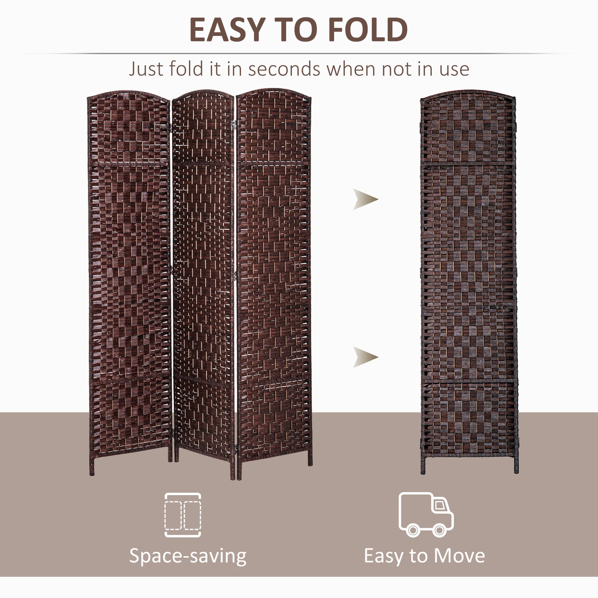 6' Tall Wicker Weave 3 Panel Room Divider Privacy Screen Brown Brown Wood