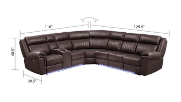 Modern Style Recliner Sectional Sofa Made With Wood In Brown Brown Faux Leather Wood Primary Living Space Cushion Back Modern L Shaped Leather Leather 7 Seat