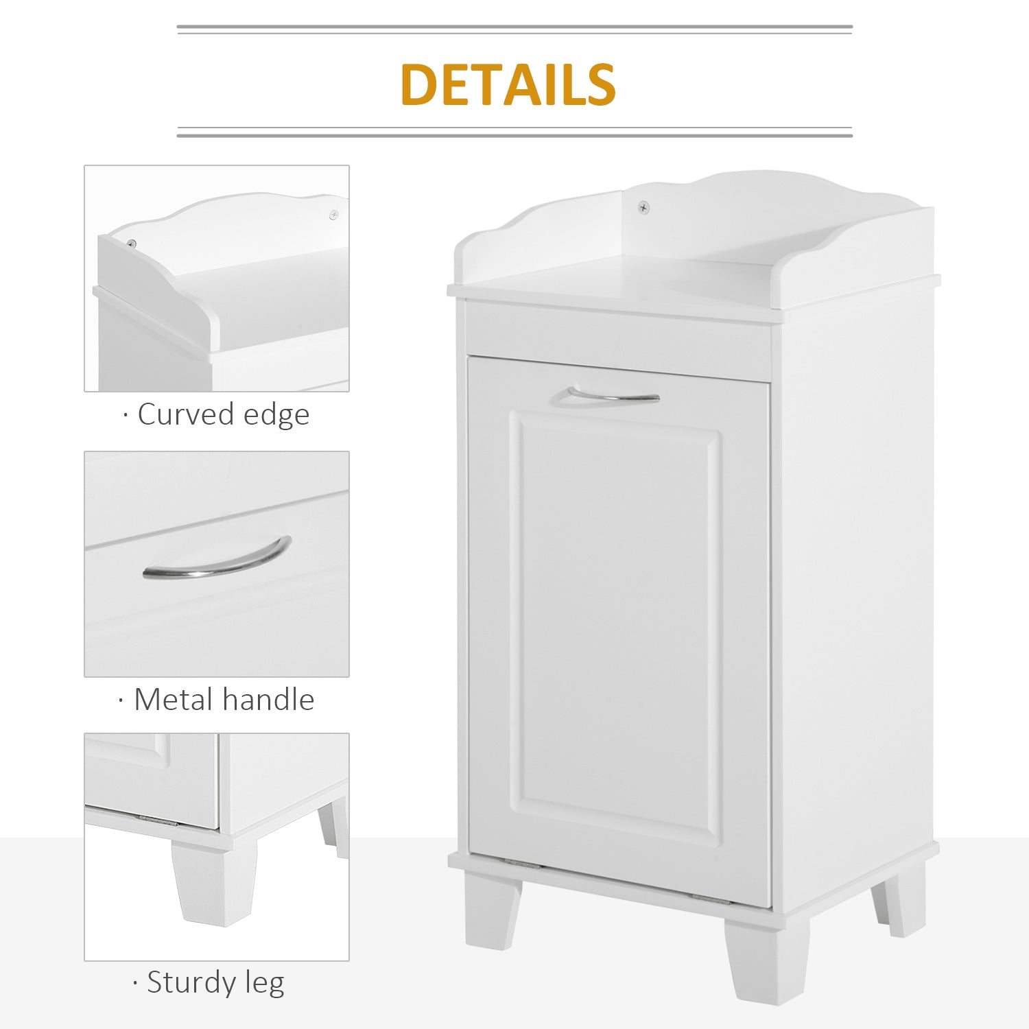 31" Tilt Out Laundry Hamper, Free Standing Home Organizer Hamper, Bathroom Storage Cabinet, White White Engineered Wood