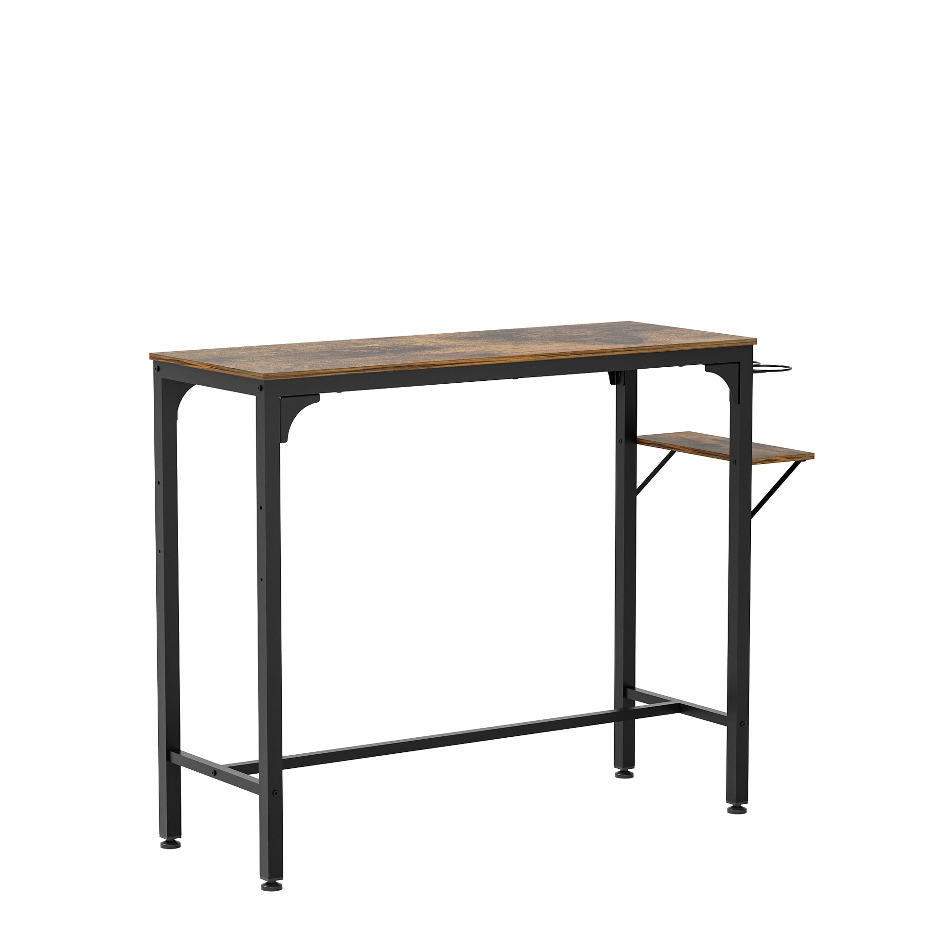 Wood Top Metal Base Side Table Industrial Bar Table With Two Chair Adjustable Table Base Bistro Whiskey Pub Table,47.44"W X 15.75"D X 35.43"H Metal Wood Antique Brown Seats 2 Metal Dining Room Square Metal & Wood
