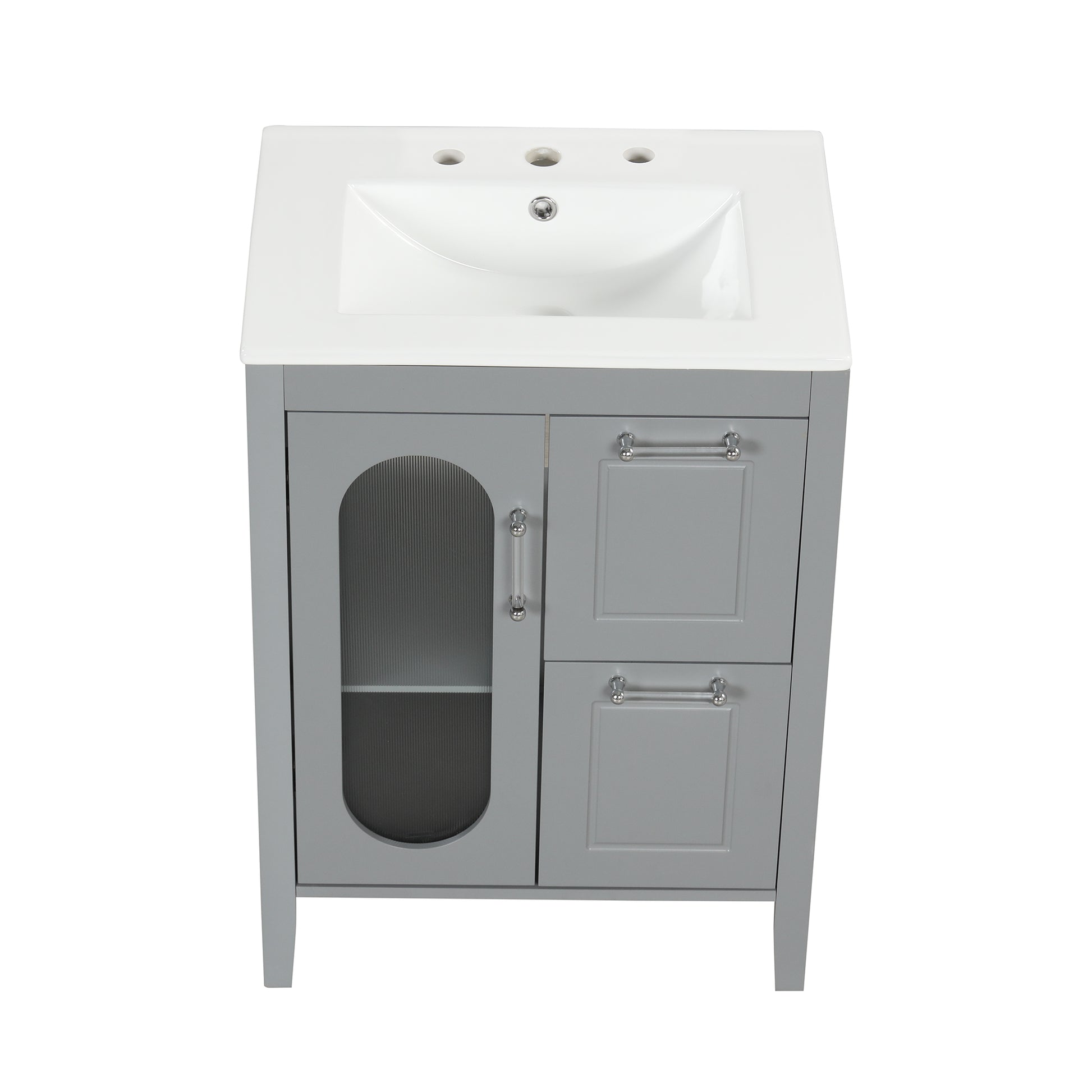 24" Bathroom Vanity With Sink, Bathroom Vanity Cabinet With Two Drawers And Door, Adjustable Shelf, Solid Wood And Mdf, Grey Grey Solid Wood Mdf