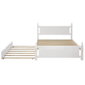 Full Size Solid Wood Platform Bed Frame With Trundle For Limited Kids, Teens, Adults, No Need Box Spring, White Box Spring Not Required Full White Wood Bedroom Mid Century Modern,Modern Pine Bed Frame Wood