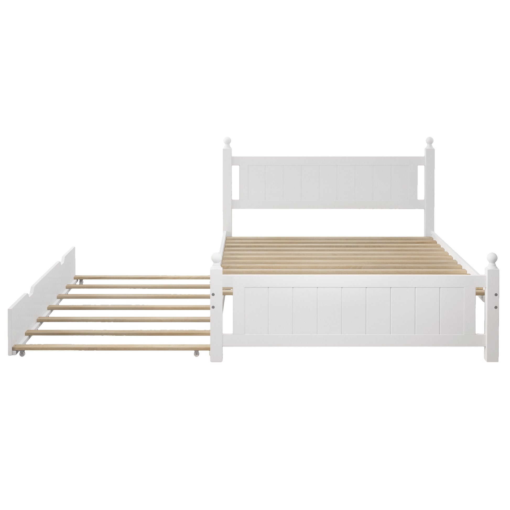 Full Size Solid Wood Platform Bed Frame With Trundle For Limited Kids, Teens, Adults, No Need Box Spring, White Box Spring Not Required Full White Wood Bedroom Mid Century Modern,Modern Pine Bed Frame Wood