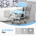 Accessibility Commode Wheelchair, Rolling Shower Wheelchair With 4 Castor Wheels, Rectangle Detachable Bucket, & Waterproof Design, 17