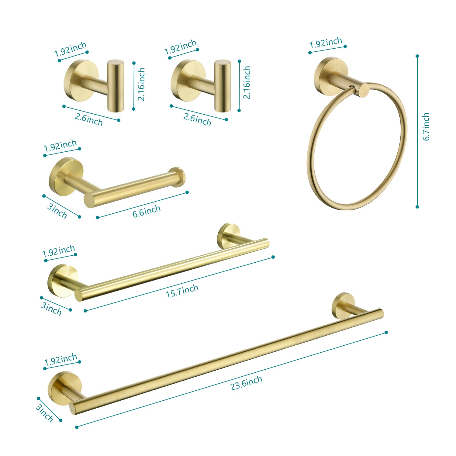 6 Piece Stainless Steel Bathroom Towel Rack Set Wall Mount Brushed Gold Stainless Steel