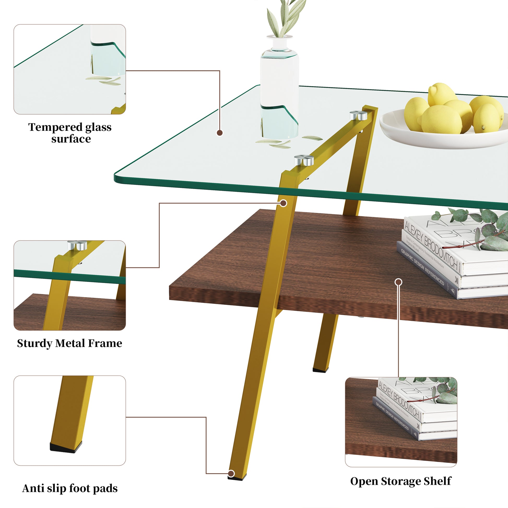 Coffee Table And End Tables Set Of 3, Tempered Glass Table With Mdf Layer, Modern Tables For Living Roomtransparent Glass Transparent Tempered Glass