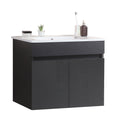 24 Inch Wall Mounted Bathroom Vanity With White Ceramic Basin,Two Soft Close Cabinet Doors, Solid Wood,Excluding Faucets,Black Black Solid Wood