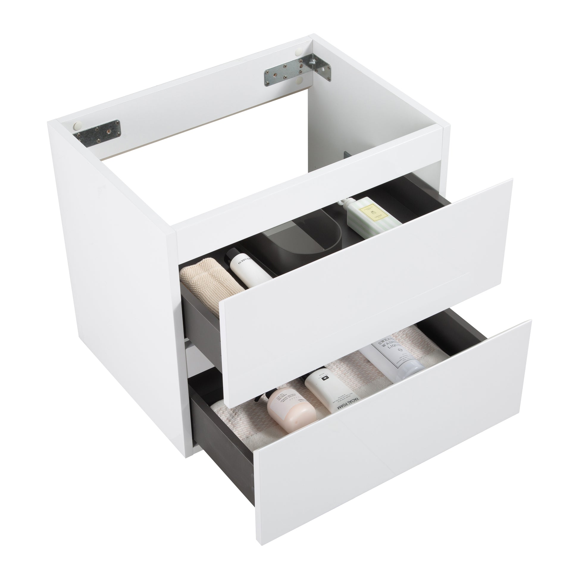 Alice 24W 201,Wall Mount Bathroom Vanity Without Basin, White Color, With Two Drawer, Pre Assembled White Mdf