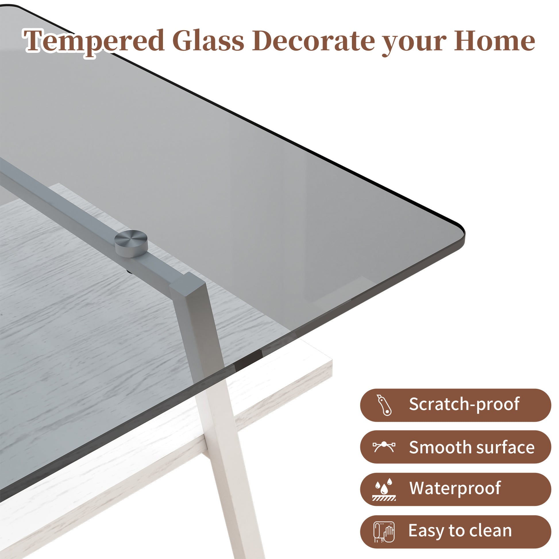 Coffee Table And End Tables Set Of 3, Tempered Glass Table With Mdf Layer, Modern Tables For Living Roomgray Glass Gray Tempered Glass