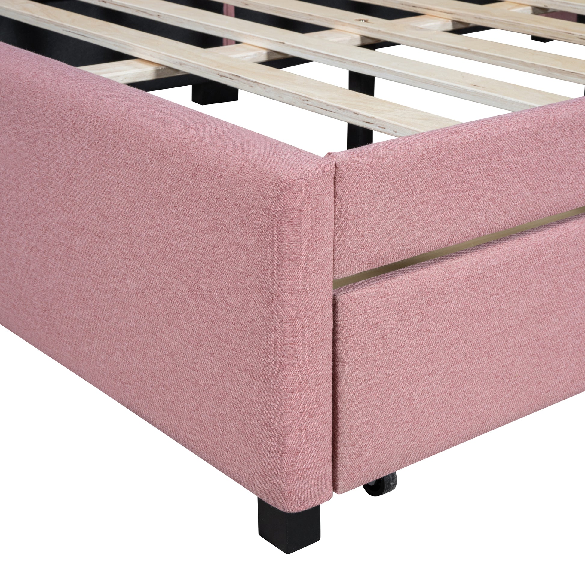 Full Size Upholstered Daybed With 2 Storage Drawers Sofa Bed Frame No Box Spring Needed, Linen Fabric Pink Full Pink Linen