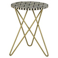 Black White And Gold Top Accent Table Gold Primary Living Space Contemporary,Modern Round Coffee & End Tables Wood Hairpin