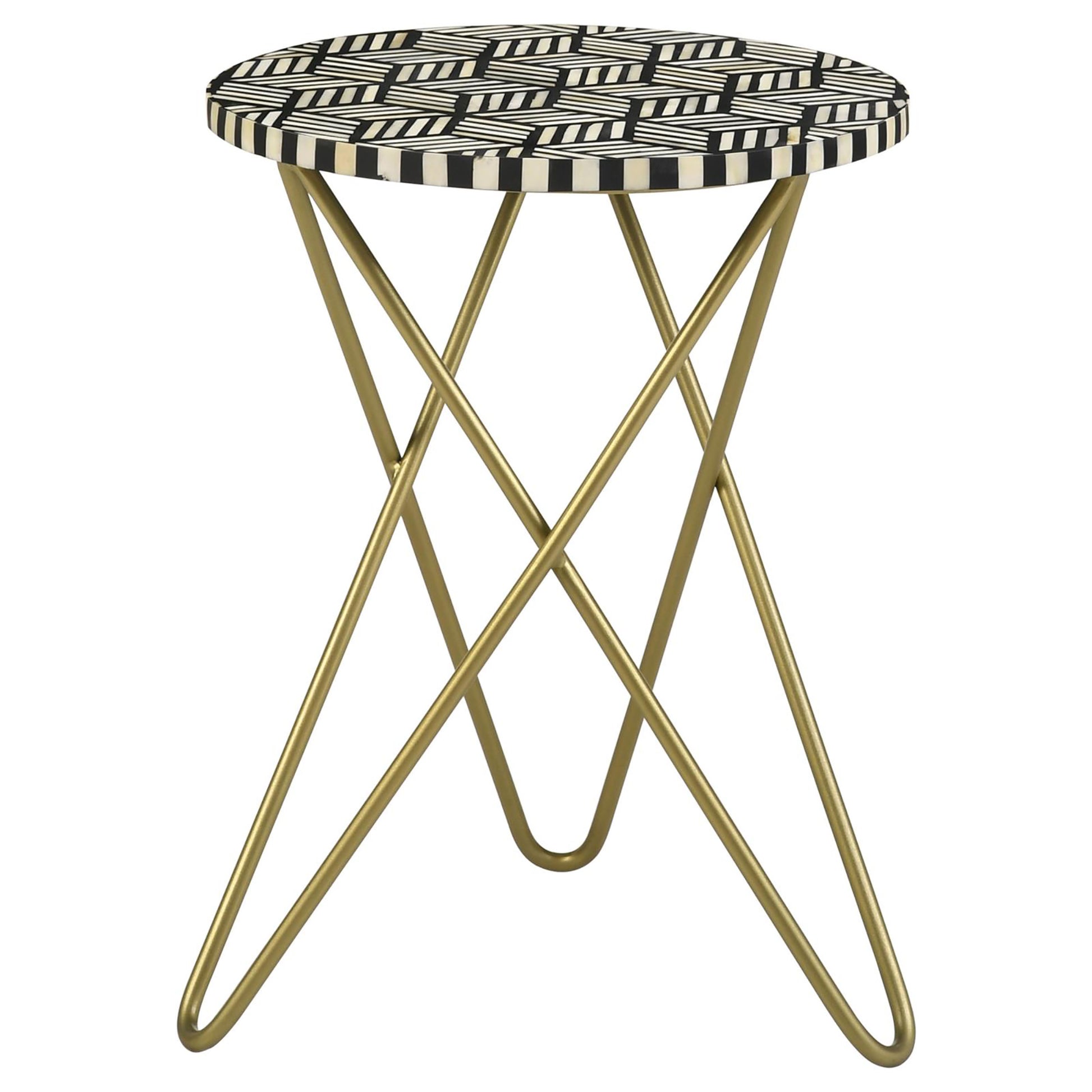 Black White And Gold Top Accent Table Gold Primary Living Space Contemporary,Modern Round Coffee & End Tables Wood Hairpin