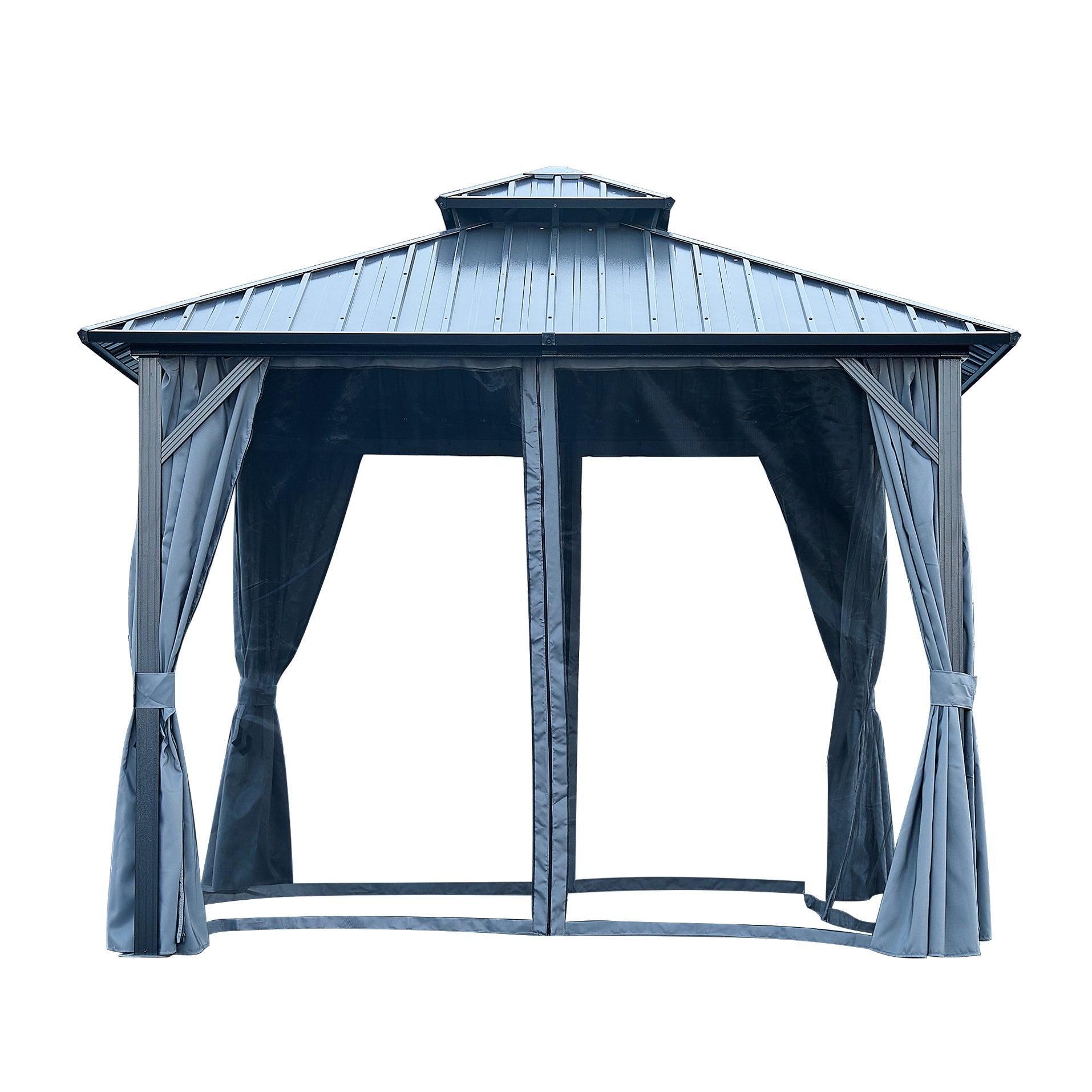 10*10Ft Patic Gazebo,Alu Gazebo With Steel Canopy,Outdoor Permanent Hardtop Gazebo Canopy For Patio, Garden, Backyard Gray Aluminium