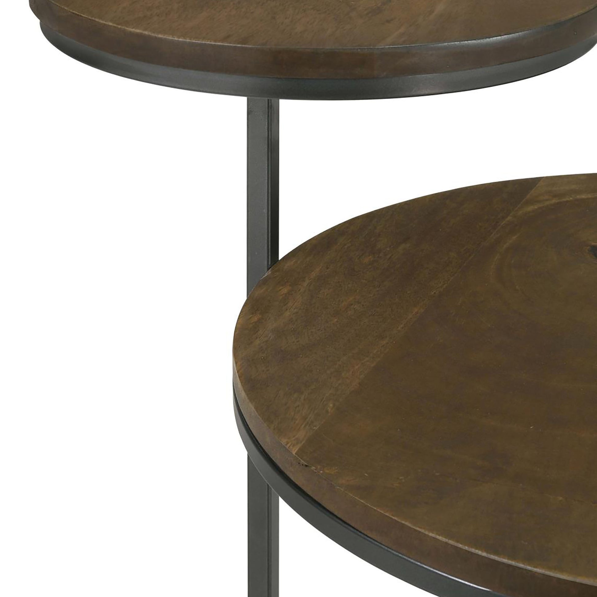 Natural And Gunmetal 2 Tier Accent Table Brown Primary Living Space Farmhouse,Rustic Mango Round Coffee & End Tables Wood