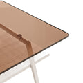 Rectangle Coffee Table, Tempered Glass Tabletop With White Metal Legs, Modern Table For Living Roombrown Glass Brown Tempered Glass