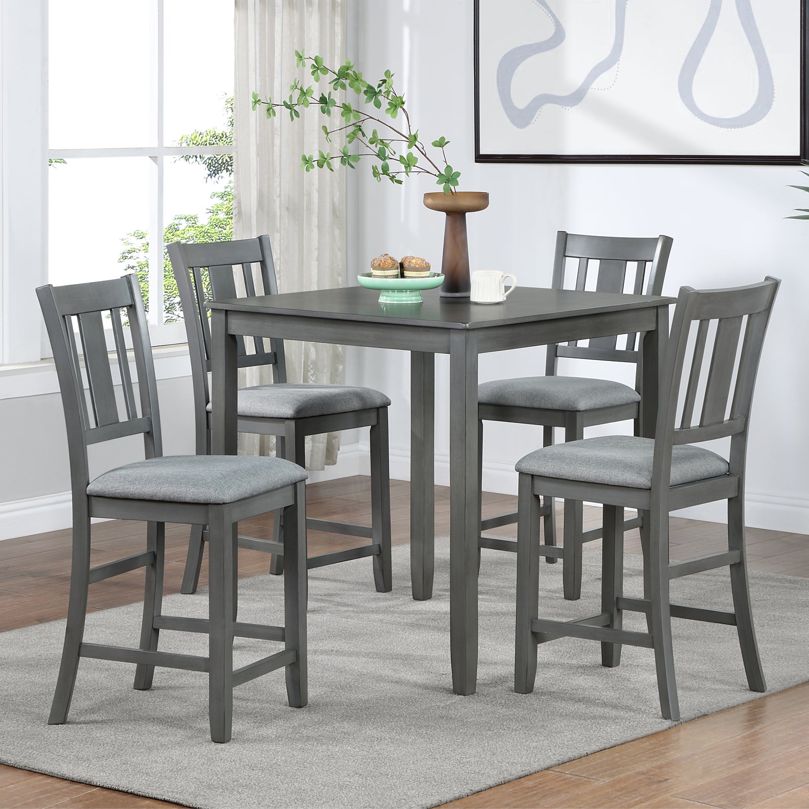 Dining Room Furniture Counter Height Chairs Set Of 4, Kitchen Chair With Padded Seatupholstered Side Chair For Dining Room, Living Room, Gray Wood Gray Solid Back Seats 4 Dining Room Rubberwood Rubber Wood