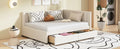 Full Size Upholstered Daybed With 2 Storage Drawers Sofa Bed Frame No Box Spring Needed, Linen Fabric Beige Beige Linen