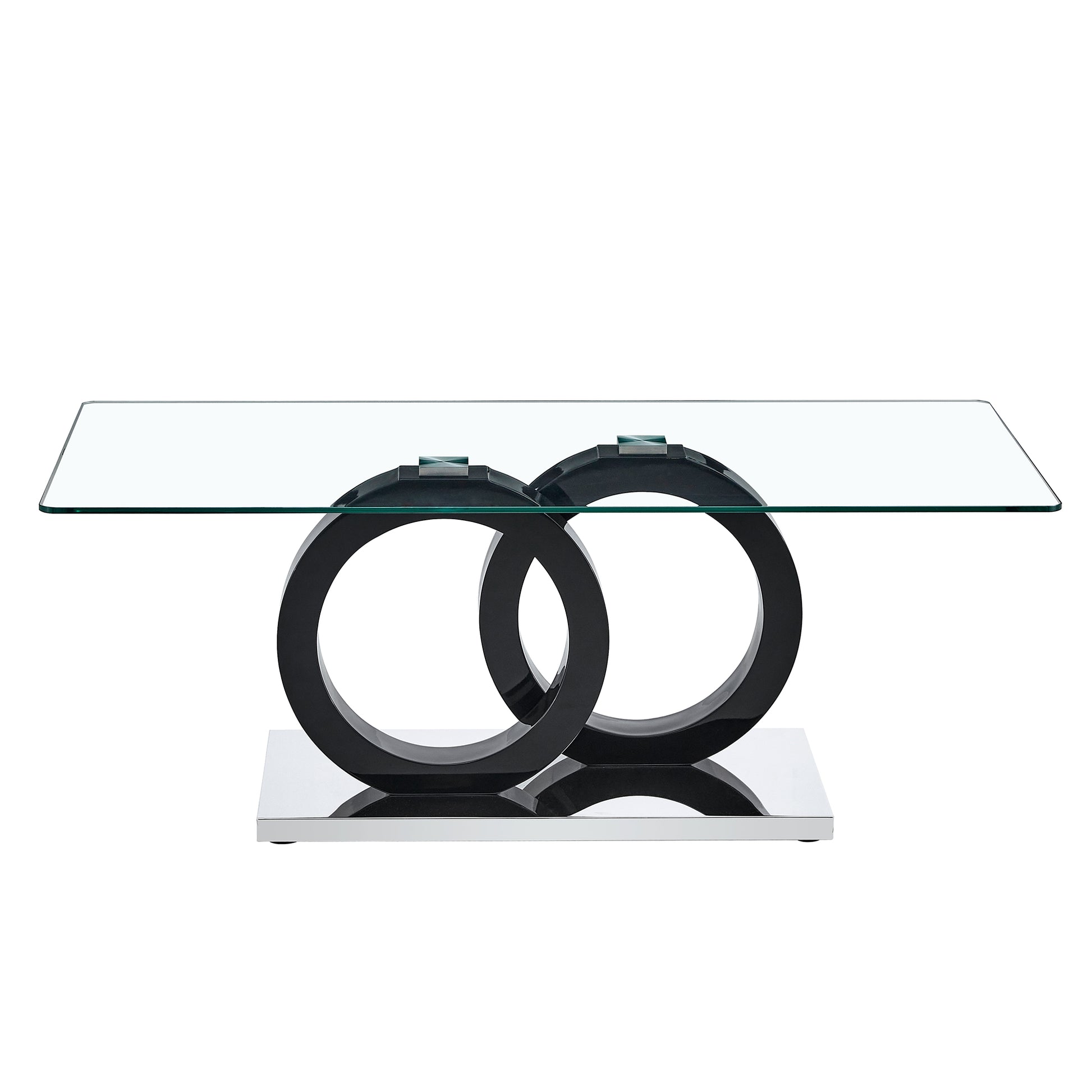 A Rectangular Modern And Fashionable Coffee Table With Tempered Glass Tabletop And Black Legs. Suitable For Living Room. 47.2"*25.4"*17.9" Black Glass