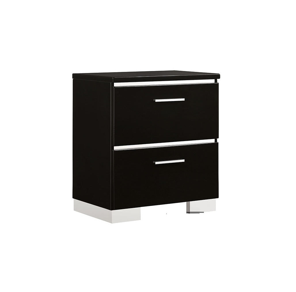 Contemporary 1Pc Nightstand Black Color High Gloss Lacquer Coating Chrome Handles And Feet Bedside Table W Usb Charger Bedroom Furniture Black 2 Drawers Bedroom Bedside Cabinet Classic,Contemporary,Modern Drawers Black Solid Wood