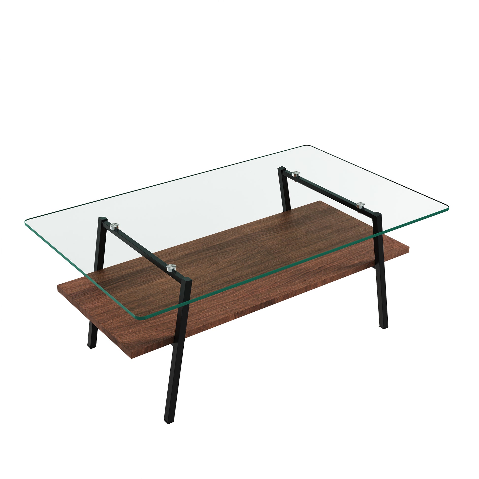 Rectangle Coffee Table, Tempered Glass Tabletop With Black Metal Legs, Modern Table For Living Roomtransparent Glass Transparent Tempered Glass