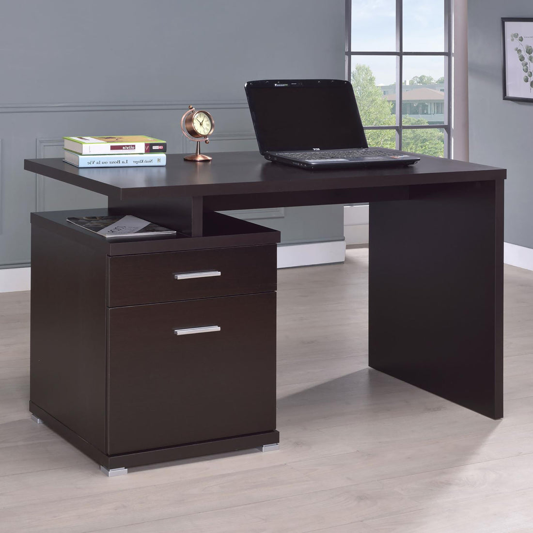 Cappuccino 2 Drawer Reversible Office Desk Brown Office Contemporary,Modern Rectangular Drawers Desk Wood