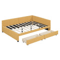 Full Size Upholstered Daybed With 2 Storage Drawers Sofa Bed Frame No Box Spring Needed, Linen Fabric Yellow Yellow Linen