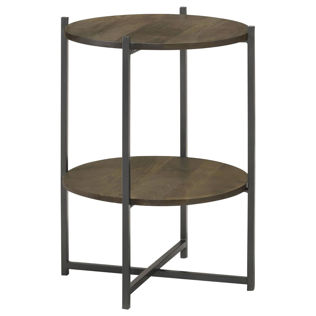Natural And Gunmetal Accent Table With Bottom Shelf Brown Primary Living Space Transitional Shelves Coffee & End Tables Wood