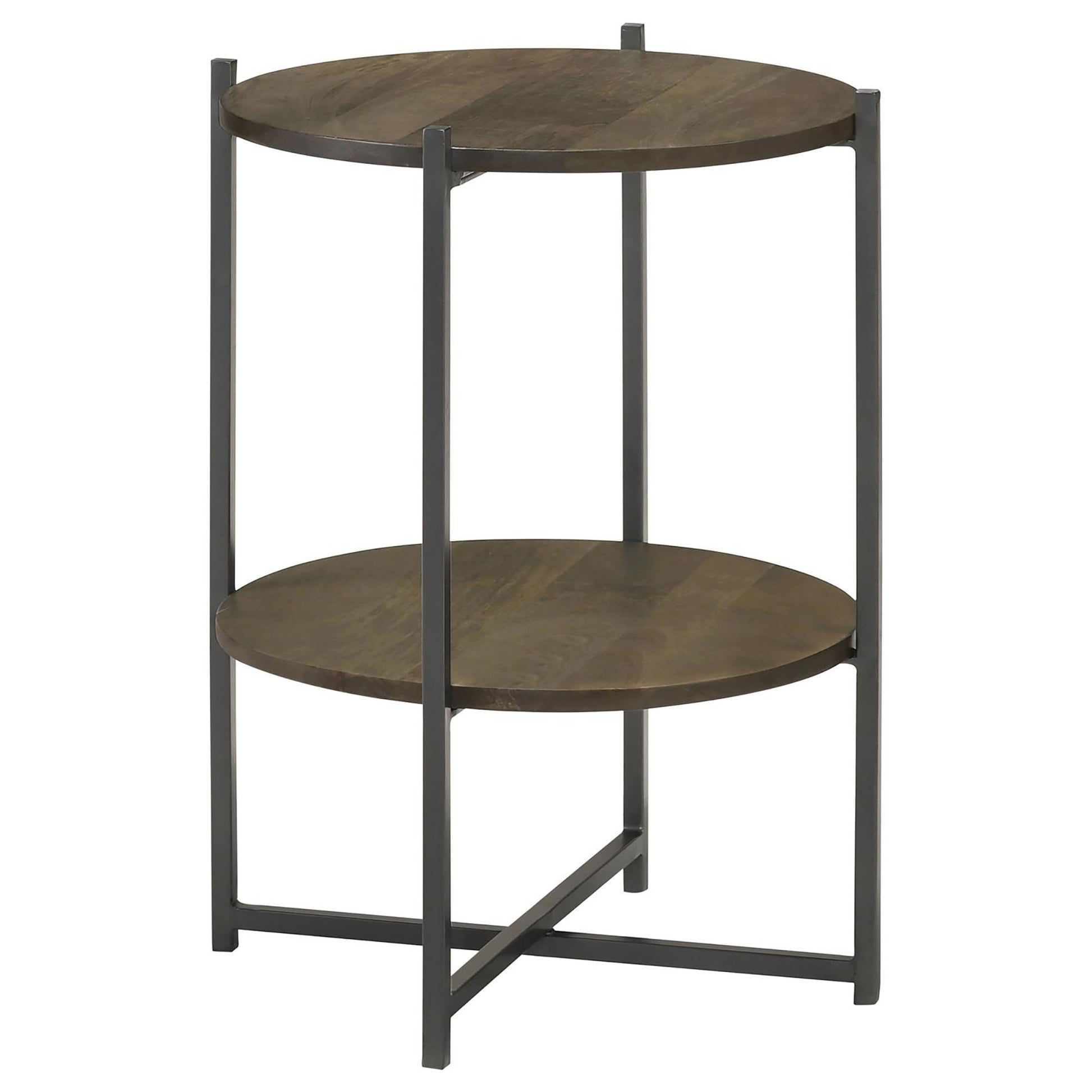 Natural And Gunmetal Accent Table With Bottom Shelf Brown Primary Living Space Transitional Shelves Coffee & End Tables Wood