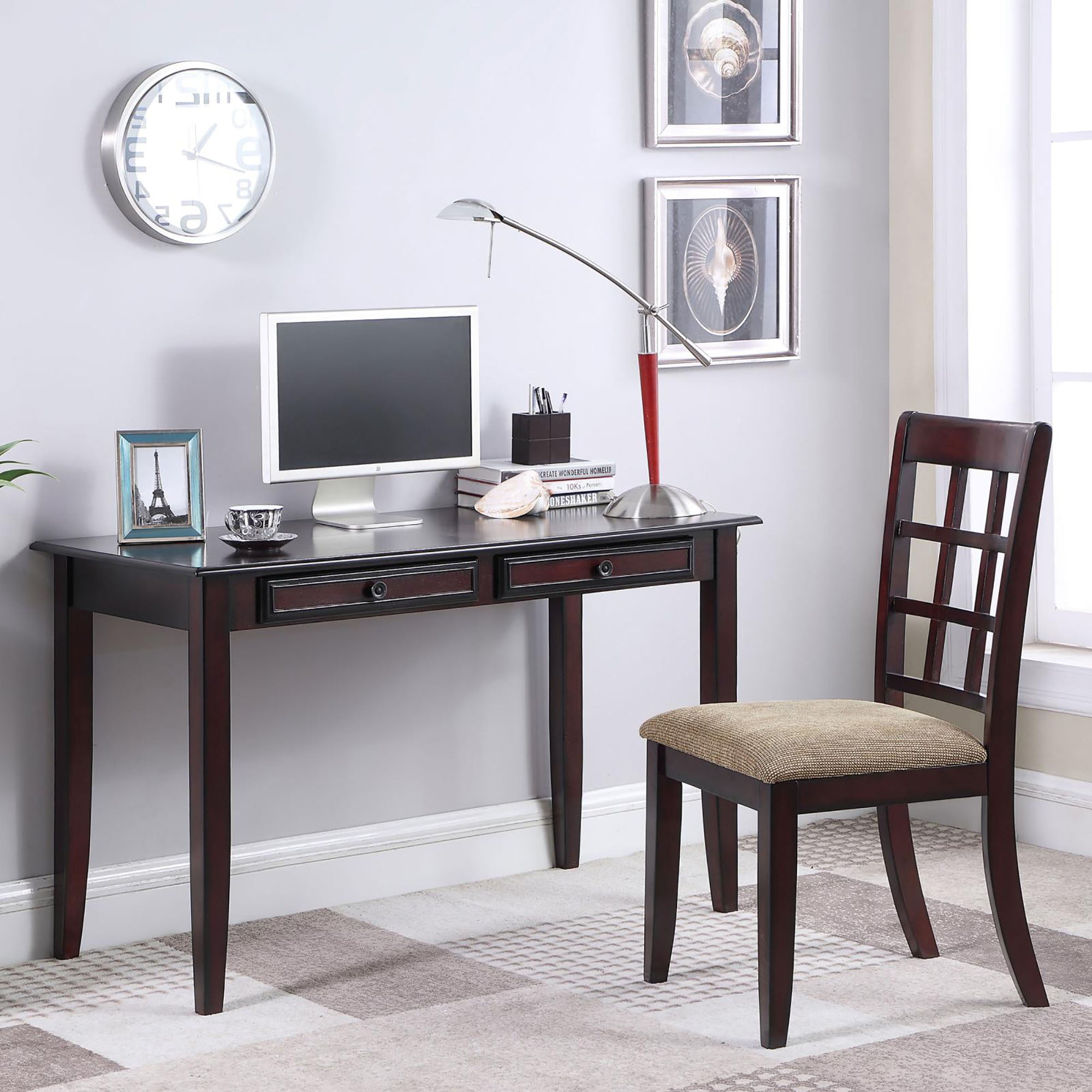 Dark Amber and Tan 2 Piece Writing Desk Set with