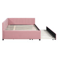 Full Size Upholstered Daybed With Trundle Sofa Bed Frame No Box Spring Needed, Linen Fabric Pink Full Pink Linen