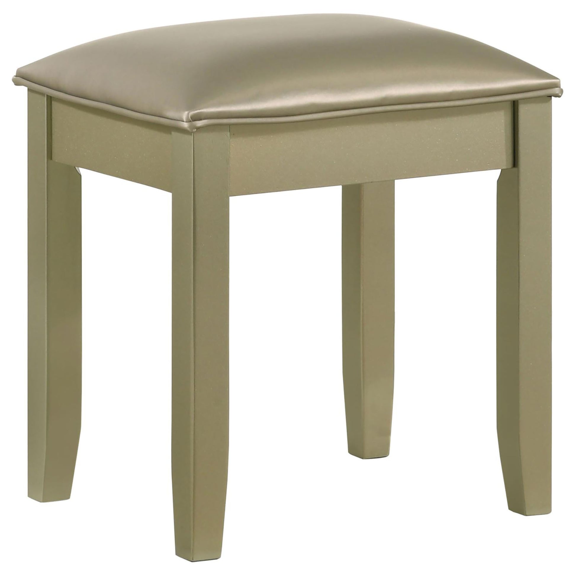 Champagne Vanity Stool With Padded Seat Gold Bar Stools & Counter Stools Bedroom Rectangular Glam Armless Rubberwood Wood