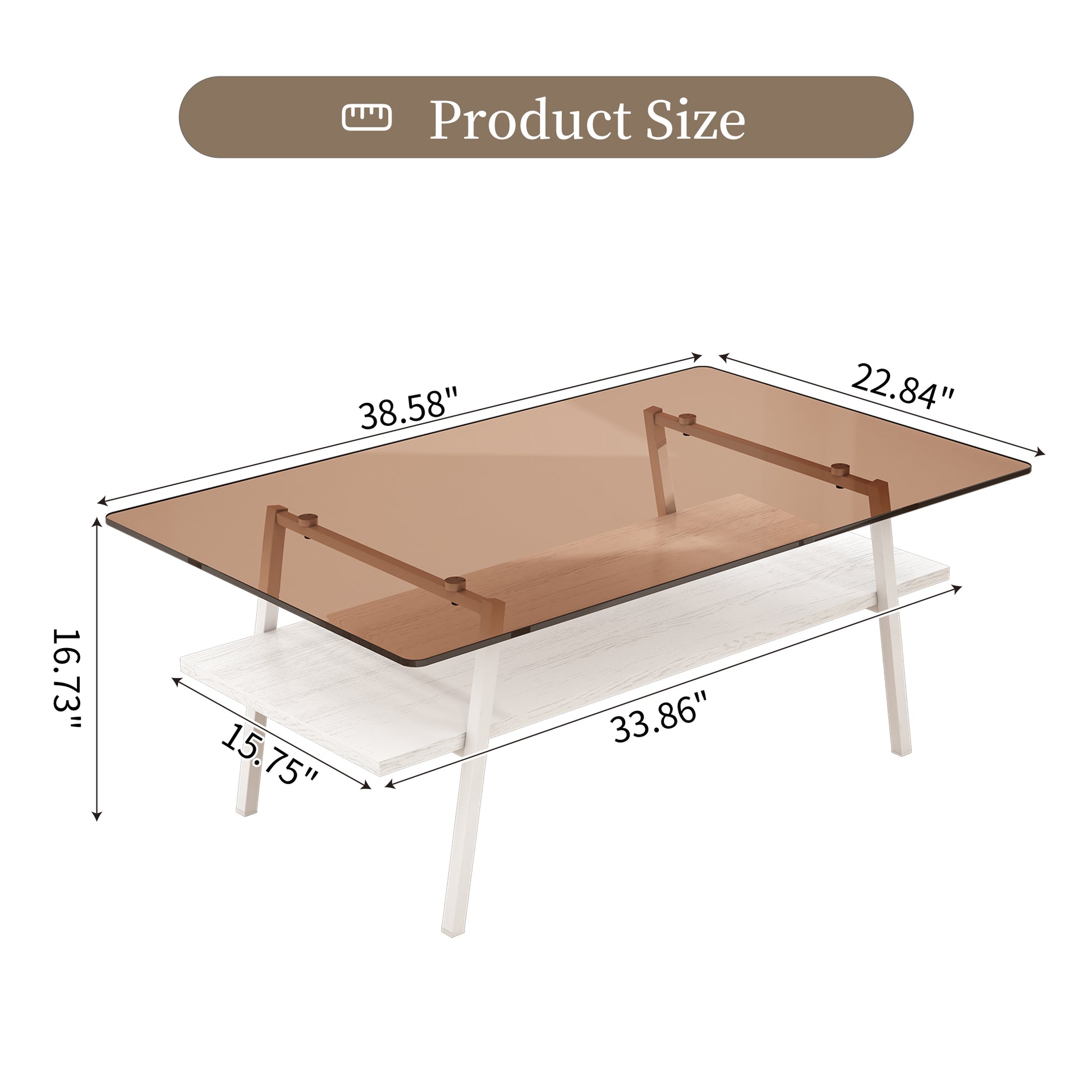 Coffee Table And End Tables Set Of 3, Tempered Glass Table With Mdf Layer, Modern Tables For Living Roombrown Glass Brown Tempered Glass