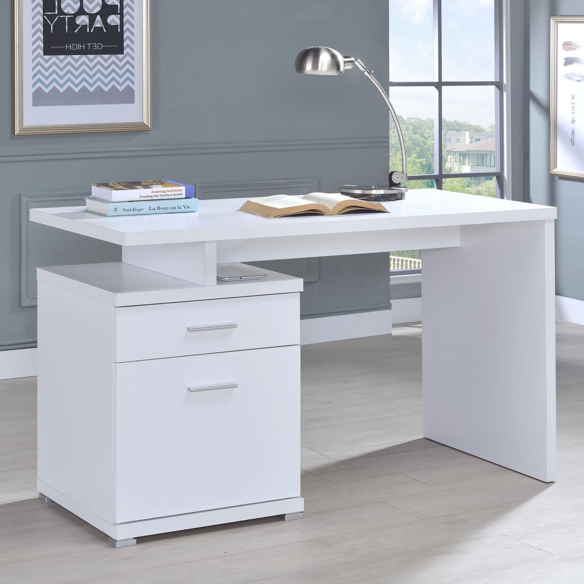 White 2 Drawer Reversible Office Desk