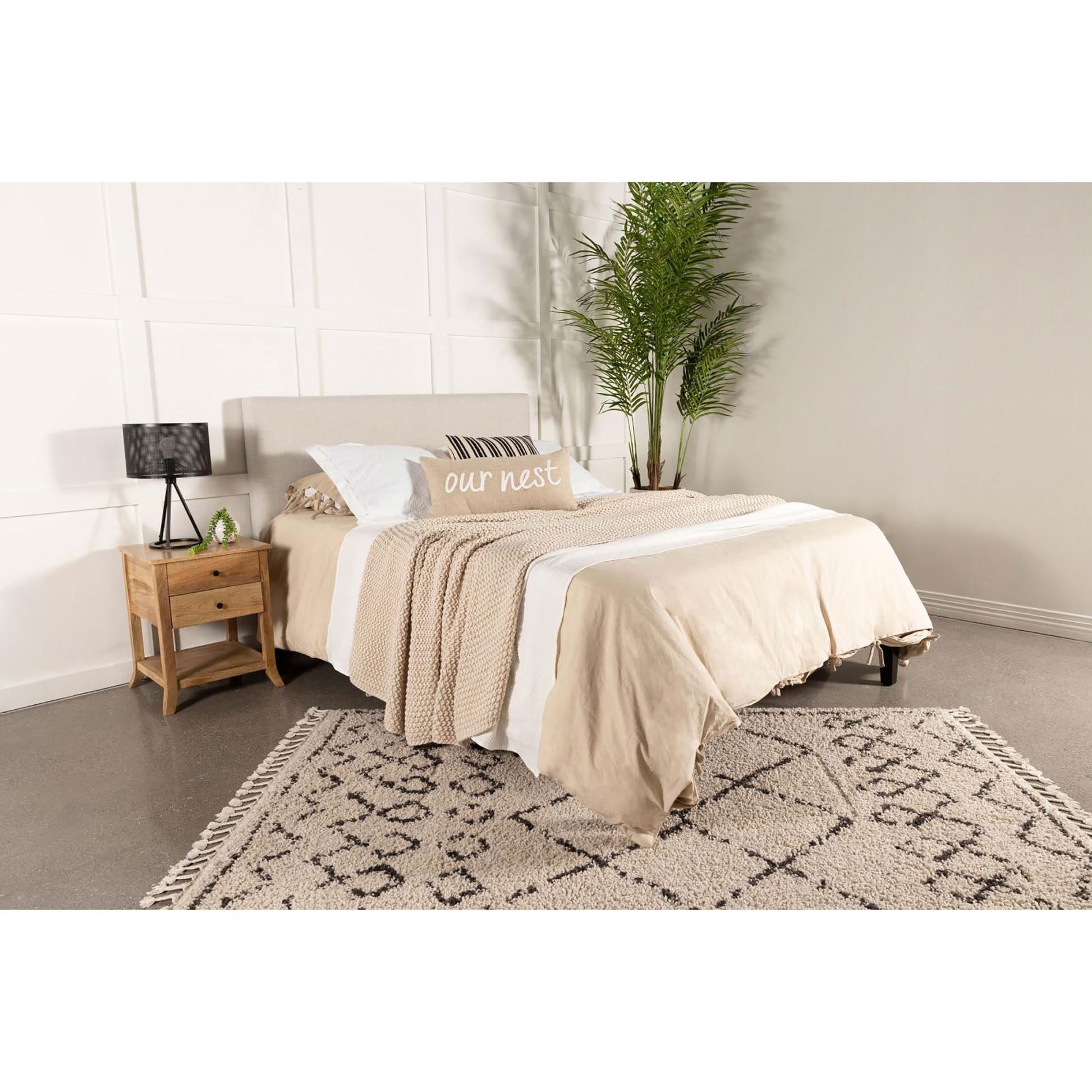 Sand Headboard With Soft Edges Ivory Wood Bedroom Transitional Pine Bed Frame Foam Upholstered