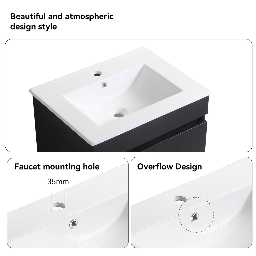 24 Inch Wall Mounted Bathroom Vanity with White black-solid wood
