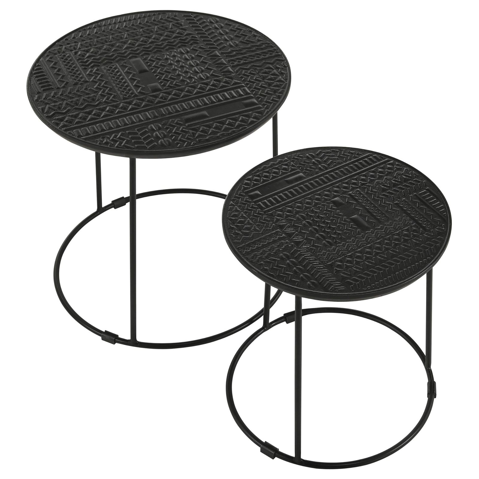 Matte Black 2 Piece Nesting Table Black Primary Living Space Contemporary,Modern Mango Round Coffee & End Tables Wood