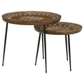 Honey And Black 2 Piece Nesting Table Brown Primary Living Space Mid Century Modern Mango Round Coffee & End Tables Wood