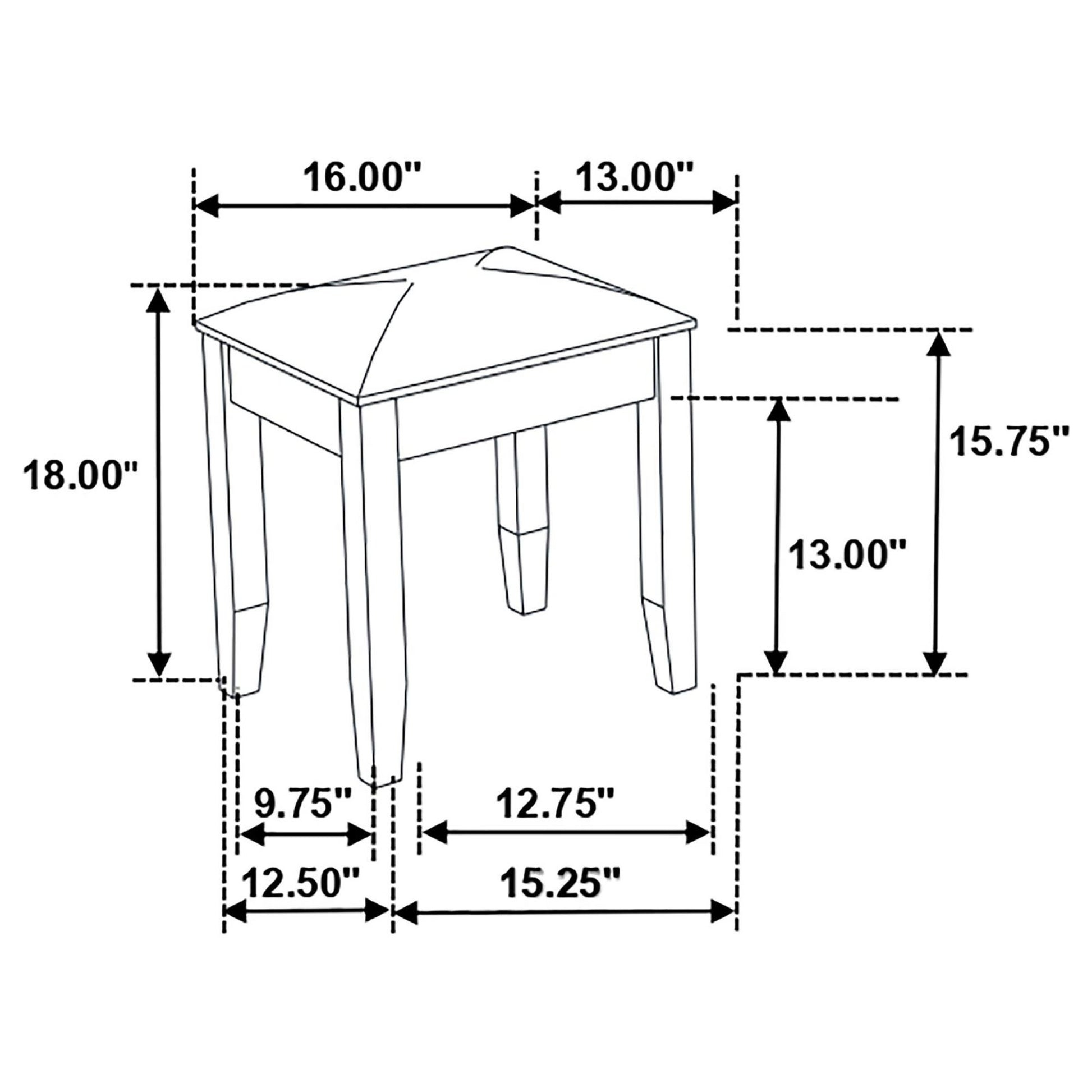 White Vanity Stool With Padded Seat Grey Bar Stools & Counter Stools Bedroom Rectangular Glam Armless Rubberwood Wood