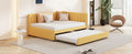 Full Size Upholstered Daybed With Trundle Sofa Bed Frame No Box Spring Needed, Linen Fabric Yellow Yellow Linen