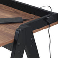 Walnut And Black Writing Desk With Usb Ports Brown Built In Outlets Or Usb Writting Desk Office Industrial Rubberwood Rectangular Desk Wood