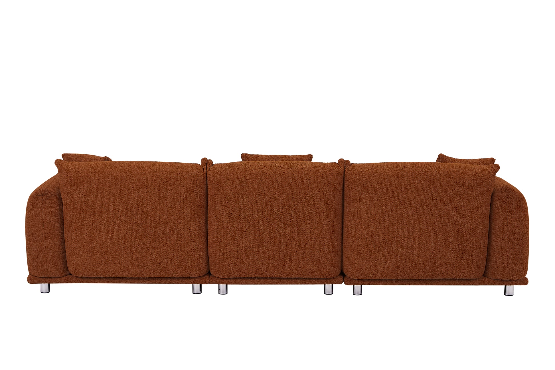 Originality Shapes Curry Lambswool Sherpa 4 Seater Sofa With Metal Legs, Solid Wood Frame Couch With 3 Pillows, Linear And Modular Version Design, Possibility Combined Armchair Current Style Brown