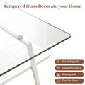 Rectangle Coffee Table, Tempered Glass Tabletop With White Metal Legs, Modern Table For Living Roomtransparent Glass Transparent Tempered Glass