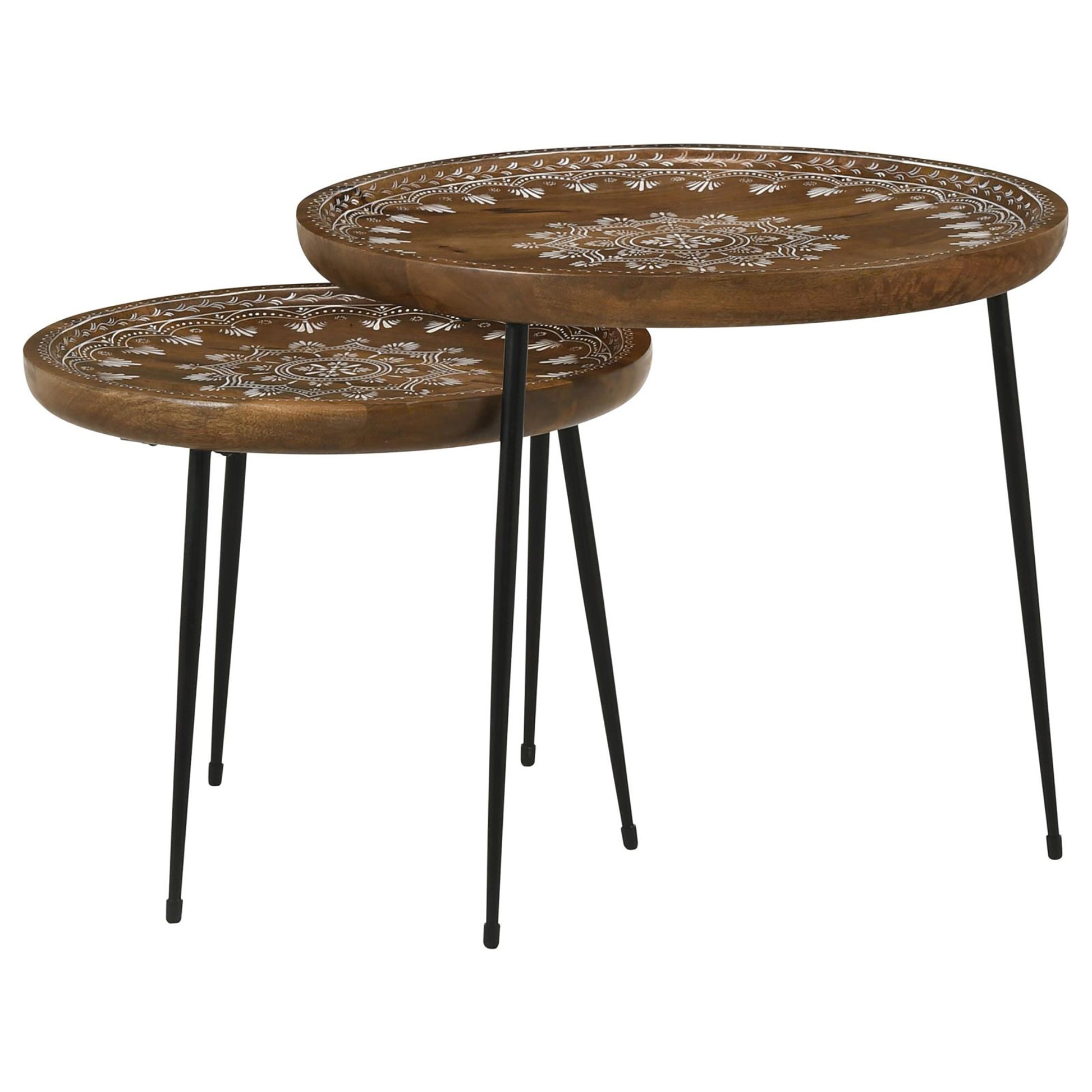 Honey And Black 2 Piece Nesting Table Brown Primary Living Space Mid Century Modern Mango Round Coffee & End Tables Wood