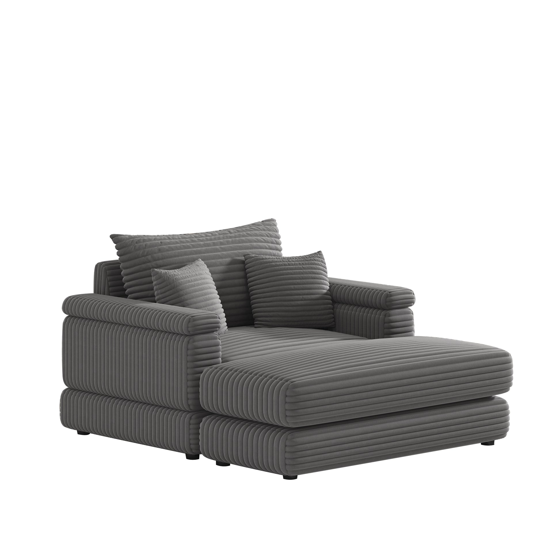 43.3 Inch Corduroy Single Sofa With A Back Pillow2 Toss Pillows And A Ottoman ,Comfy Sofa Deep Seat Couch For Living Room Grey Corduroy 1 Seat